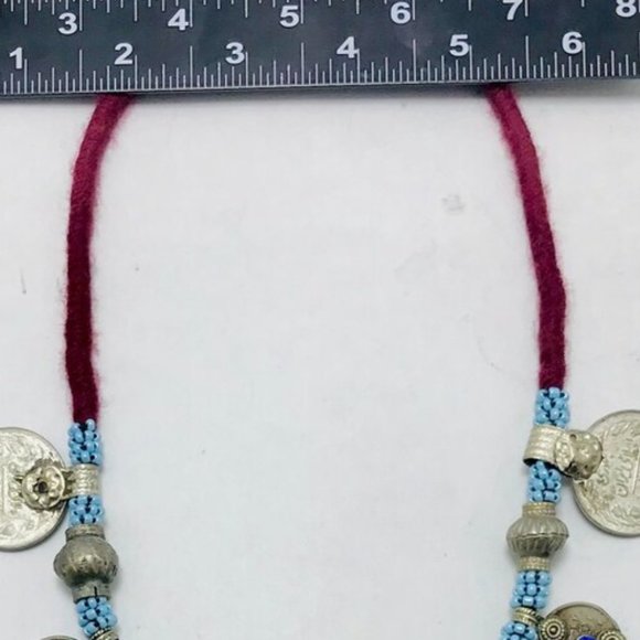 Tribal Handmade Beaded Chain Necklace With Long Tassels and Coins - Picture 9 of 12